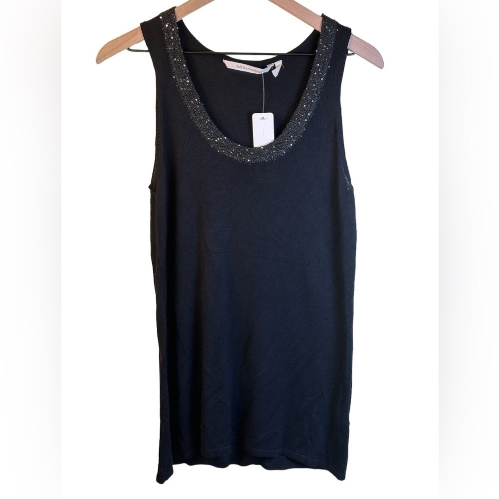 Soft Surroundings NWT Heavenly Soft Black Knit Sequin Shell Top Size Medium